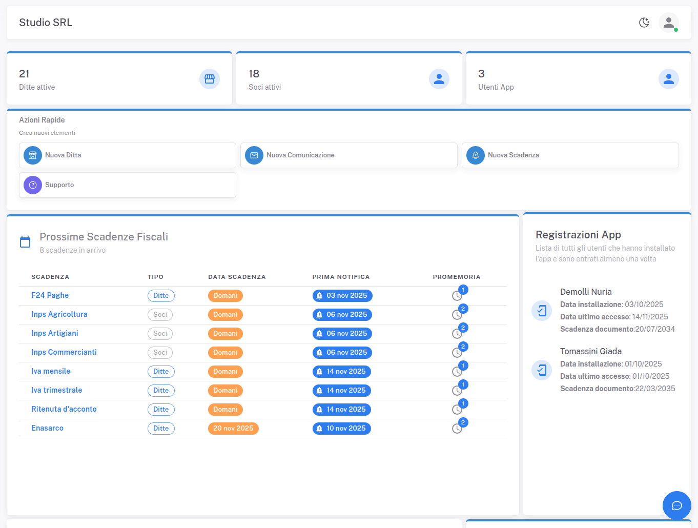 Dashboard Scadero - Gestione centralizzata scadenze fiscali